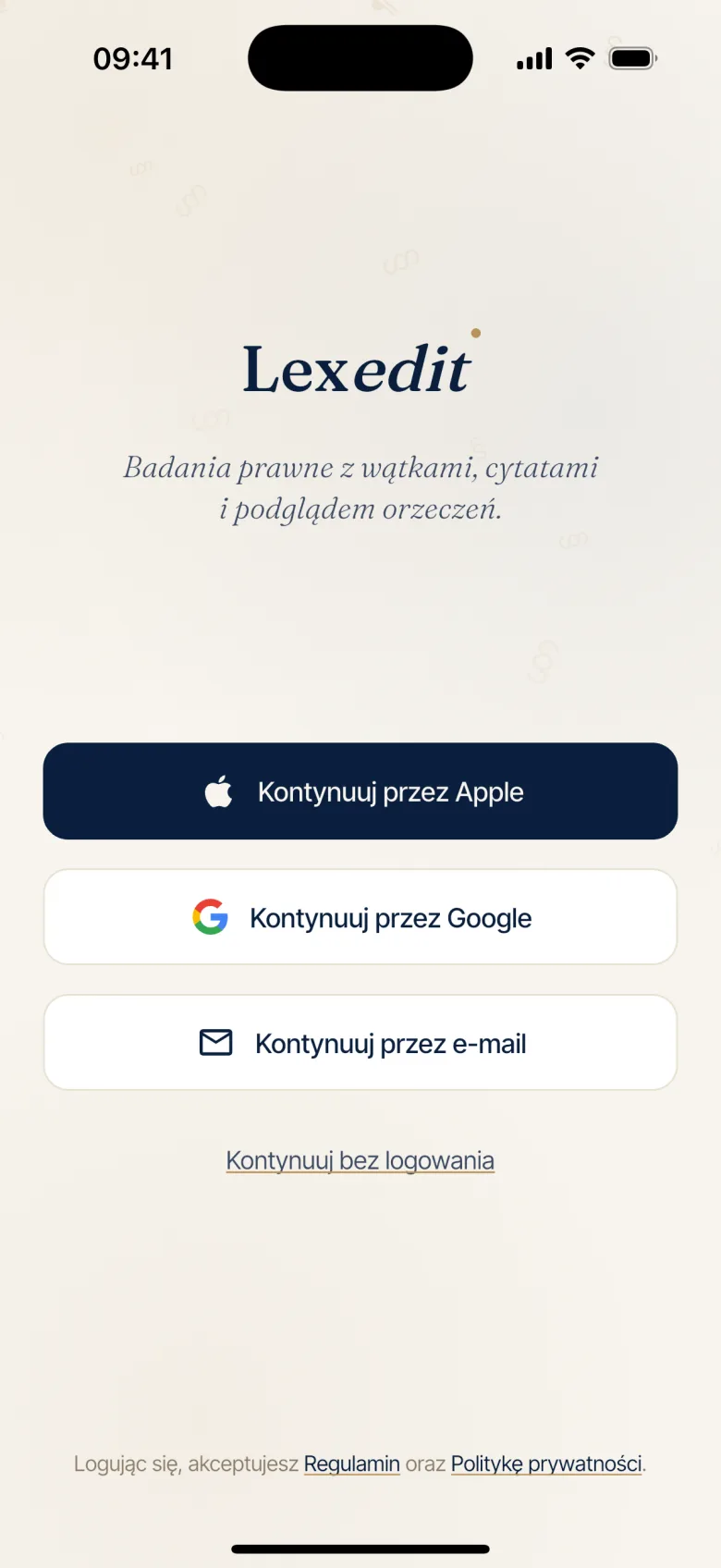 Lexedit – ekran logowania